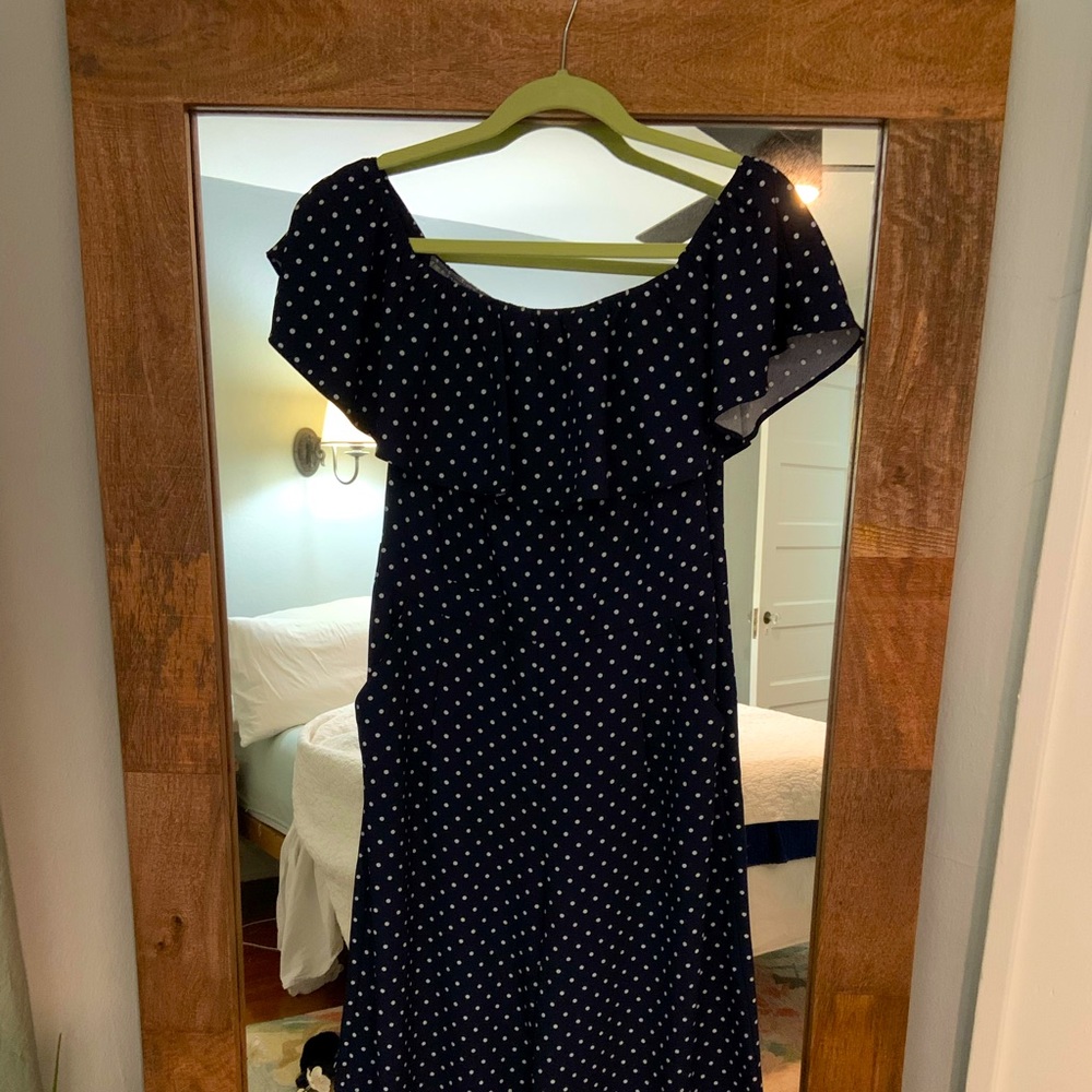 Banana Republic Blue and White Polka Dot Off The Shoulder Jumpsuit - Size 4